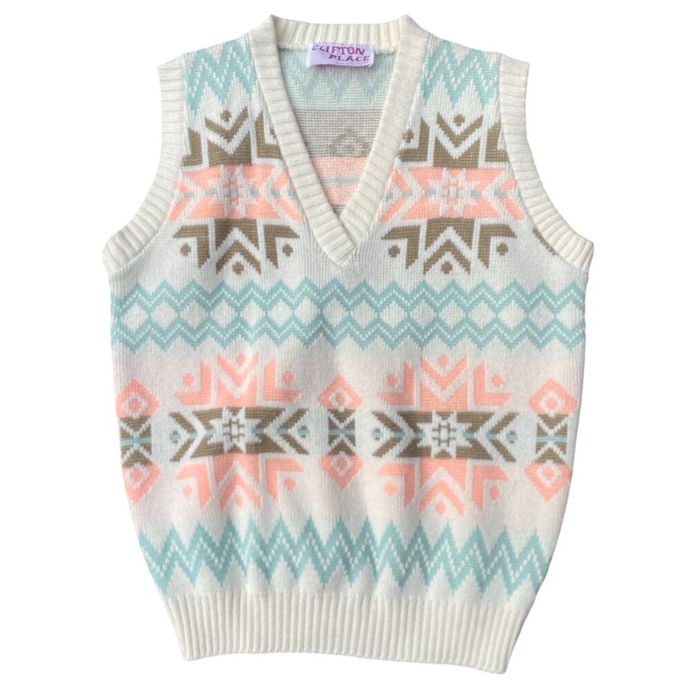 Vintage Clifton Place Fair Isle Knit Vest Pastel Feminine Cottagecore Granny-S